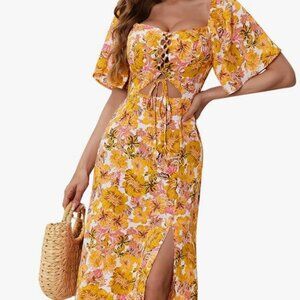Floral Smocked Dress with Puff Sleeves